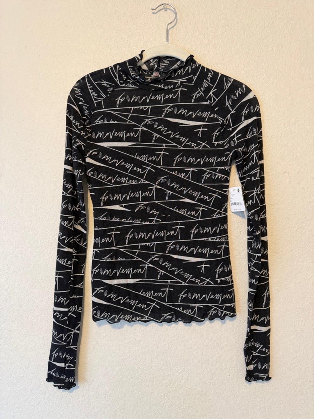 FP Movement by Free People Black Script Print Long Sleeve Turtleneck